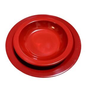 Vintage Dallas Ware Red Melamine Dinner Plate and Bowl Set 2pc Retro MCM USA